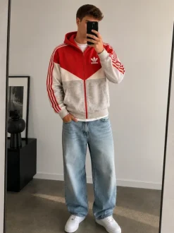 #114 | Adidas Originals | Sweatjacke | M | Rot & Grau| Firebird | Vintage