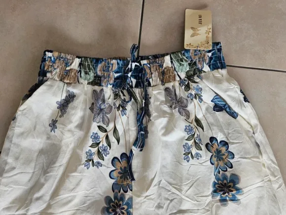 🎀 Sommerhose Baumwolle Leinen Mix weites Bein gr M/L Blumen Luftig angenehmer Stoff Neu🎀