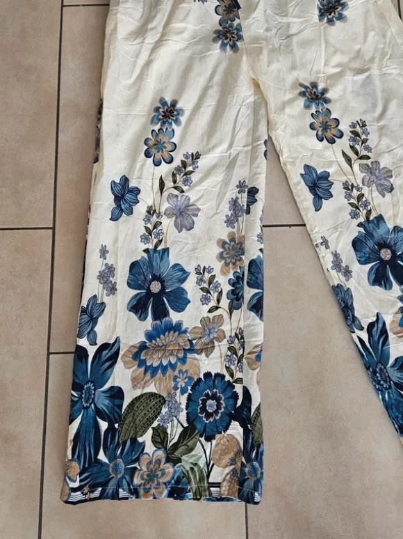 🎀 Sommerhose Baumwolle Leinen Mix weites Bein gr M/L Blumen Luftig angenehmer Stoff Neu🎀