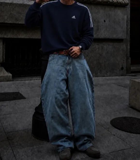Adidas Oversized Sweatshirt Navy Blue Y2K Streetwear Vintage 90s 00s Crewneck Baggy Pullover Unisex