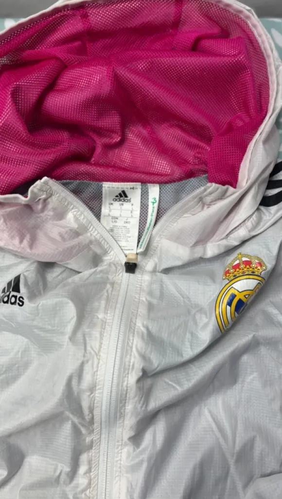 Adidas Real Madrid Windbreaker Jacke Weiß Pink Vintage Y2K Hooded Jacket L