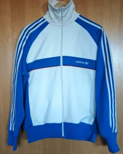 Adidas Retro Trainingsjacke sehr gut deutsche Größe L US-Größe M weiß blau