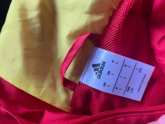 Adidas Spanien Regenjacke Rot Gelb Fußball Windbreaker Vintage Gr. L