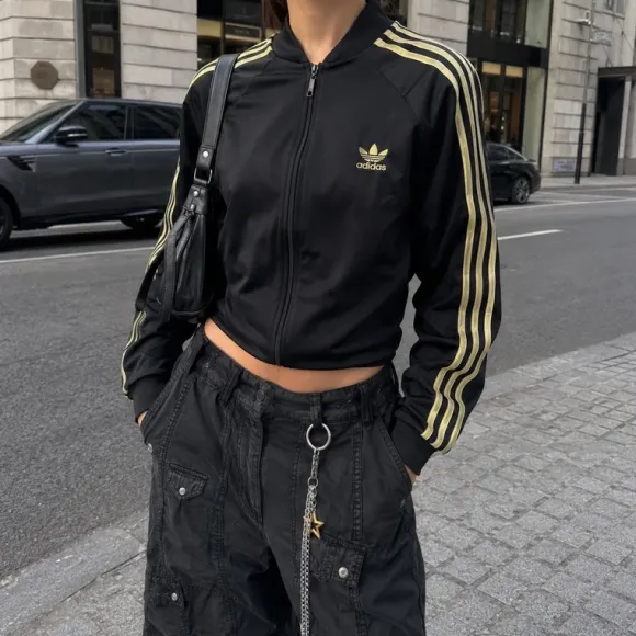 Adidas Trainingsjacke | Trackjacket | Größe M | schwarz&gold | Retro 2000er