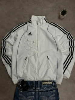 Adidas Vintage Windbreaker Track Jacket Weiß/Schwarz – Y2K Trainingsjacke Retro | 2000s