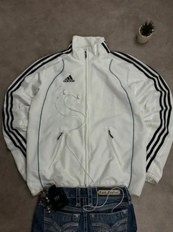 Adidas Vintage Windbreaker Track Jacket Weiß/Schwarz – Y2K Trainingsjacke Retro | 2000s