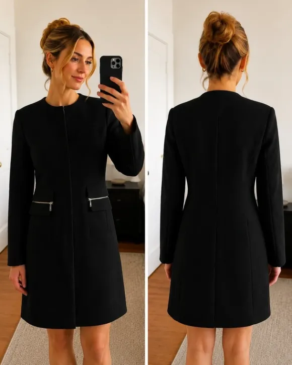 AMISU black collarless longline blazer.