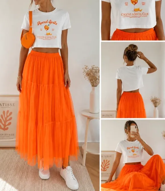 Aperol Spritz Sommer-Set, Crop Top & Tüllrock Gr. L