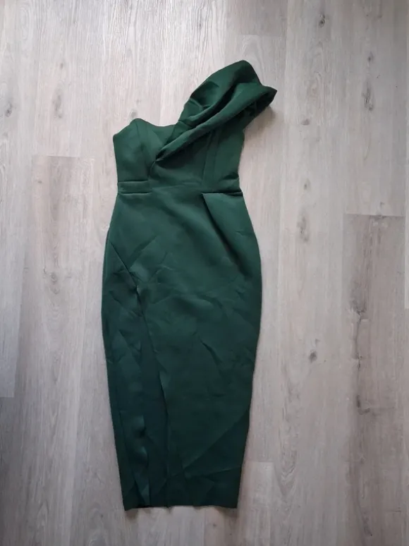 ASOS One-Shoulder Kleid Dunkelgrün Größe 40