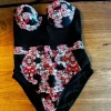 ASOS Swim Badeanzug Mesh Blumenprint Schwarz Gr. 38 B/C