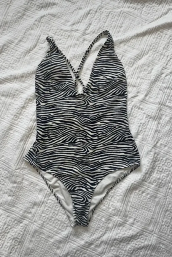 Badpak zebra wit marineblauw