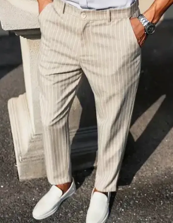 Beige Herren Anzughose / Old Money Style / Elegant Fit