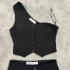 Bershka Set S 36 Schwarz Weste & Hose Zweiteiler Asymmetrisch Wide Leg