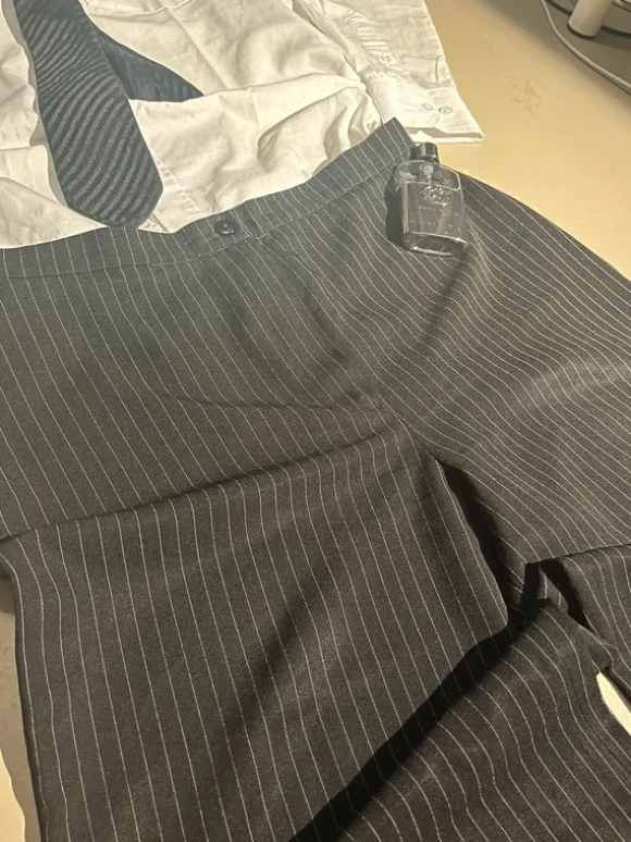 Black Baggy Pinstripe Striped Trousers
