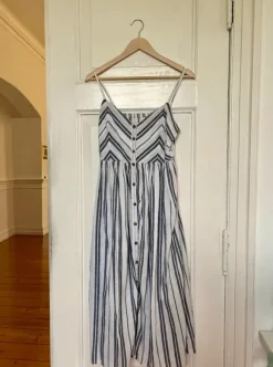 Blau/Weisses Leinen Sommerkleid Gr. 40