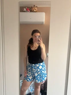 Blauw/Witte Print Short met Strikdetail – Maat 46