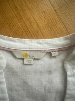 Boden Leinen Kleid 36 weiß mit blauen Applikationen