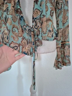 Boho Y2K Style Paisley Mesh Cardigan Bluse/Cover Up mit Rüschen