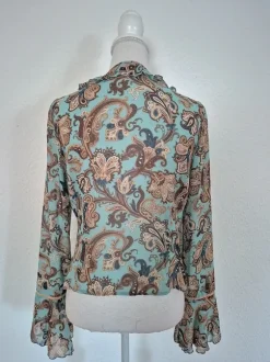 Boho Y2K Style Paisley Mesh Cardigan Bluse/Cover Up mit Rüschen