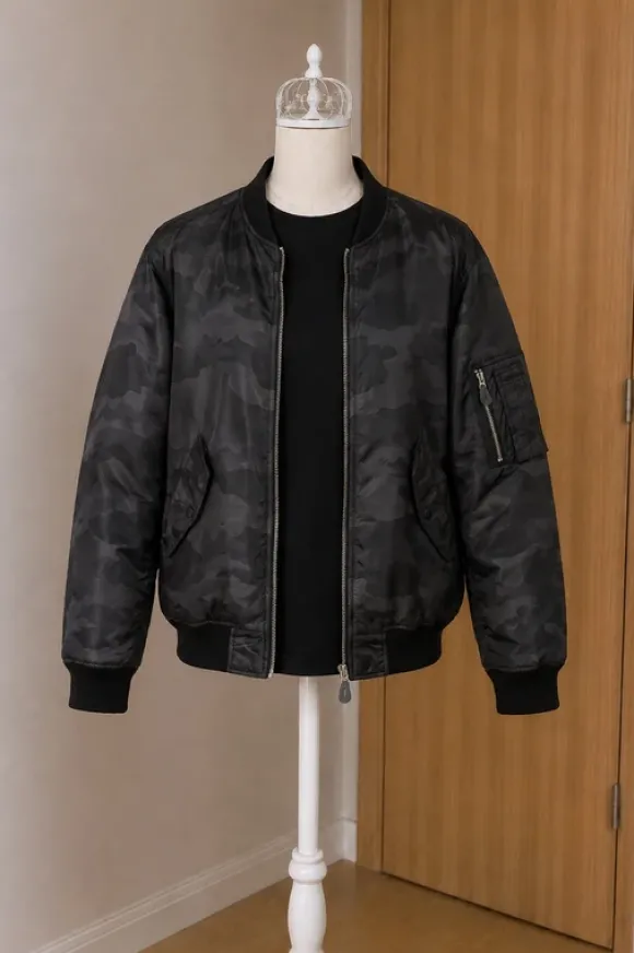Brandit MA1 Bomberjacke Camouflage Schwarz Herren Übergangsjacke Streetwear Größe L