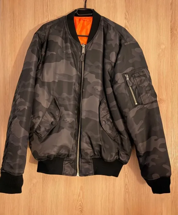 Brandit MA1 Bomberjacke Camouflage Schwarz Herren Übergangsjacke Streetwear Größe L