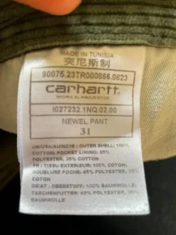 Carhartt pantalon velours vert kaki 31