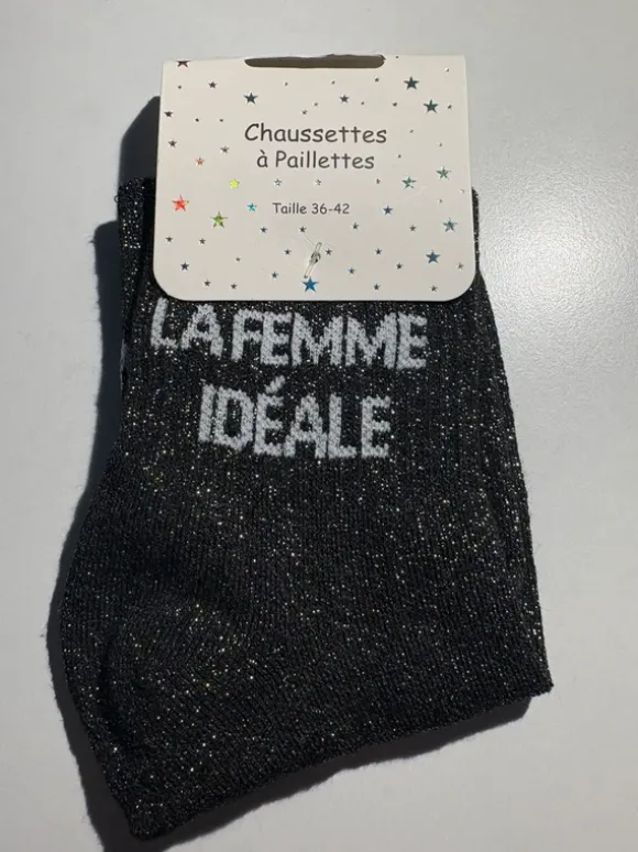 Chaussette à pailletés noir « la femme idéale »