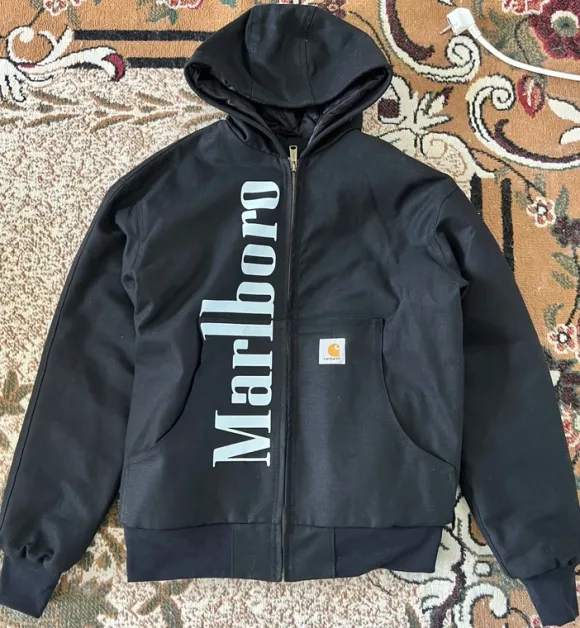 Custom Marlboro × Carhartt Zip-Hoodie Jacke Rot - Retro Workwear XL