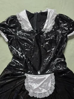Damen Lack Zimmermädchen Kleid Kostüm Lackleder Glänzend Dehnbar