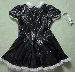 Damen Lack Zimmermädchen Kleid Kostüm Lackleder Glänzend Dehnbar