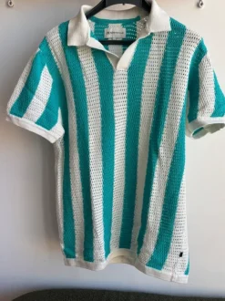 DENIM Tom Tailor Häkel-Poloshirt, gestreift, Gr. L