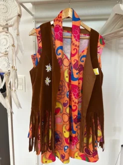 Déguisement Hippie Femme 70’s Complet – Robe + Gilet + Accessoires – Taille L