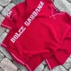 Dolce & Gabbana Fleece Pullover Bedruckt Y2K Designer 00s Herren Unisex Rot Weiß M