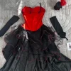 Elegantes Burlesque-/Showgirl-Kostüm in Rot-Schwarz – mit Hut & Armstulpen – Größe XL