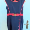 Elegantes Marine-Kleid mit rotem Besatz | Stretch | Gr. S/M