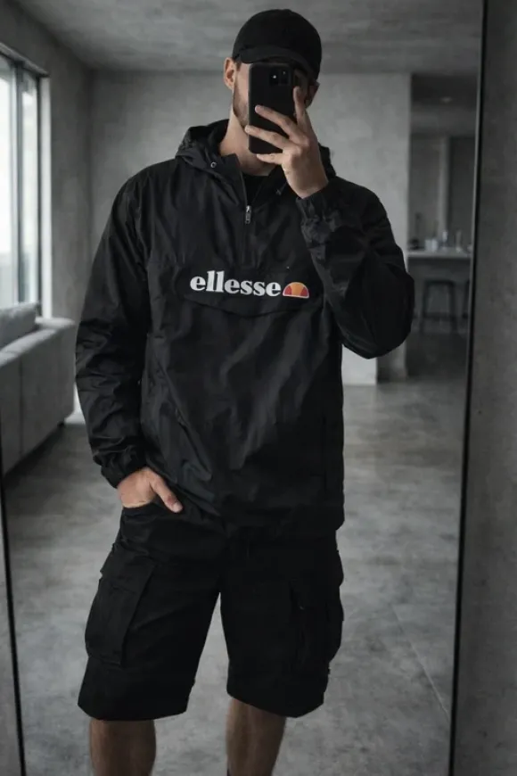 Ellesse Windbreaker Jacke Schwarz – Größe L