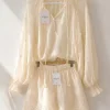 Ensemble 3 pièces blouse short broderie coton tendance