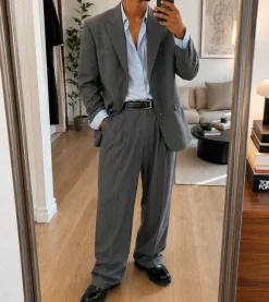 Ensemble costume gris oversize vintage homme - blazer + pantalon - style old money