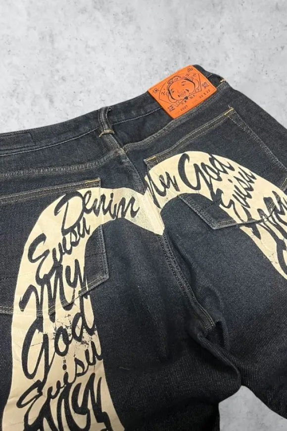 Evisu Jorts W32 Vintage Denim Jorts Daicock Big Logo Rare