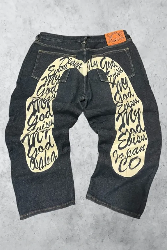 Evisu Jorts W32 Vintage Denim Jorts Daicock Big Logo Rare