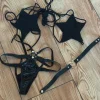 Festival Set Schwarz Y2K Star Top + Strappy Slip + Choker