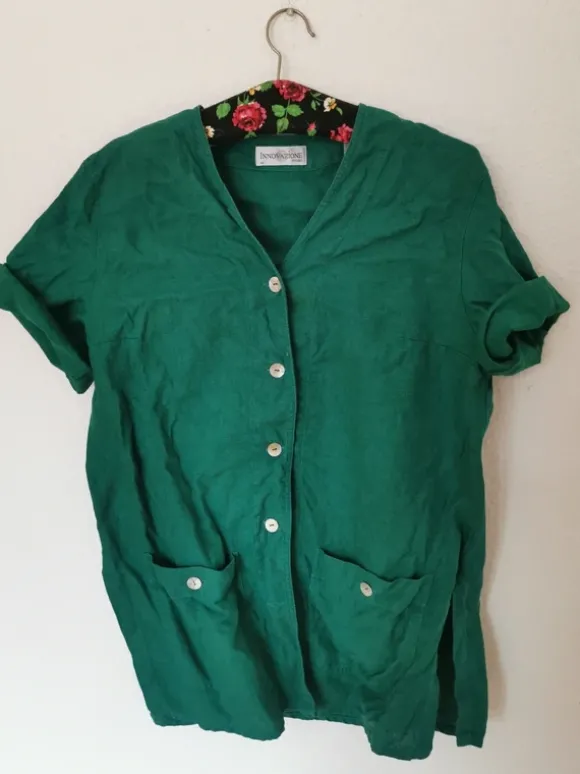 Grüner Vintage Blazer kurzarm aus Leinen