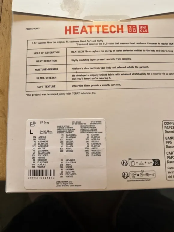 Heattech Uniqlo Gr L mit Kaschmir neck T-Shirt