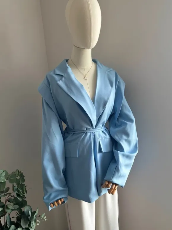Hell Blauer Blazer Trenchcoat mit integrierter Weste