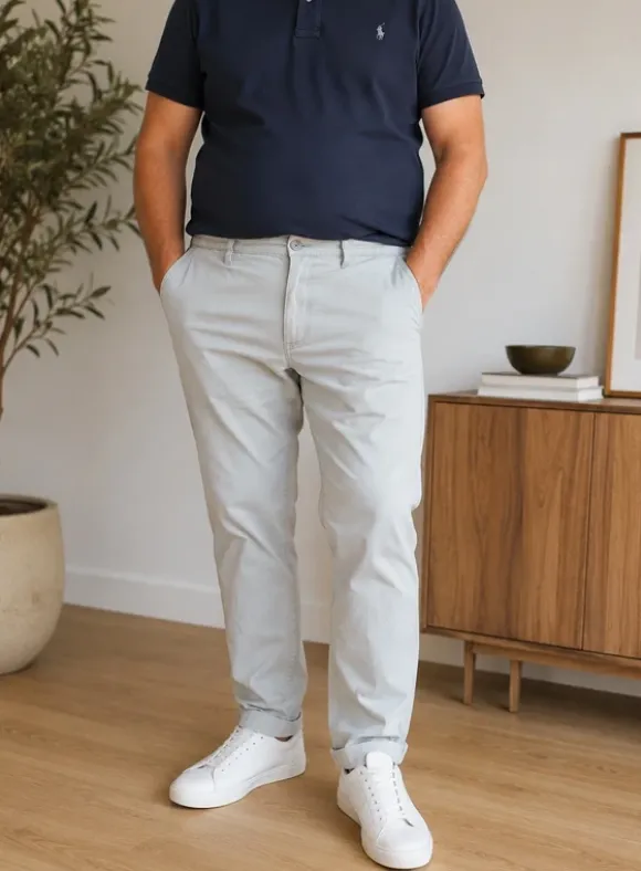 Herren Chino Hose - 36/32 - taupe - grau - Indicode Jeans