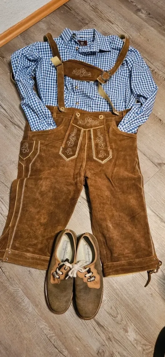Herren Trachten Set:Lederhose, Gr 54 Hemd Gr, XL Schuhe,Gr 43.