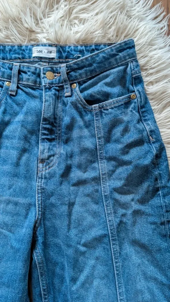 high Waist Lee Barrel Jeans 38 dunkelblaue Waschung Ballonjeans 80er Nena