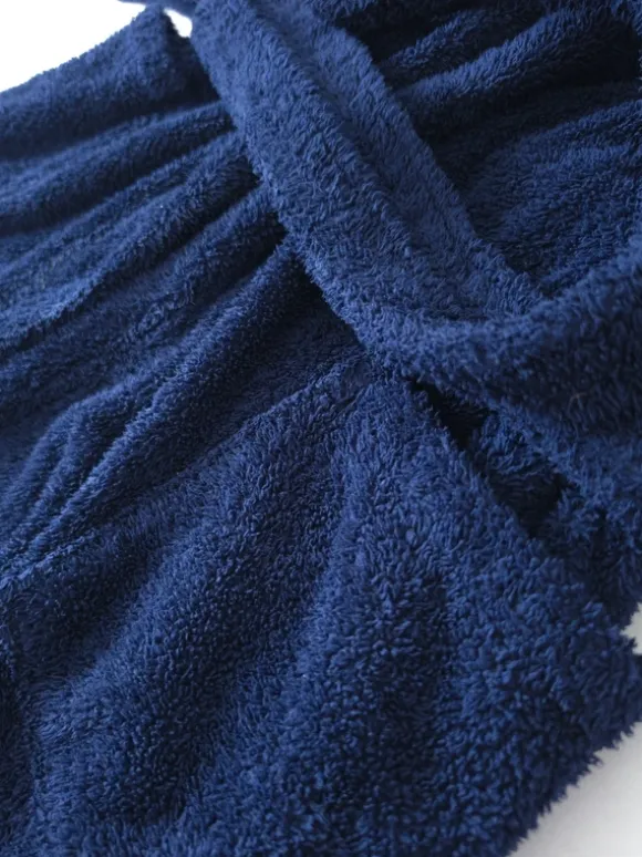 H.I.S. Bademantel dunkelblau weich flauschig Länge 120 cm