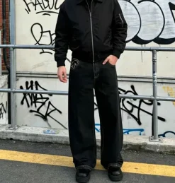 Jeans baggy black con cuciture White Taglia S