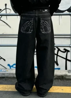Jeans baggy black con cuciture White Taglia S